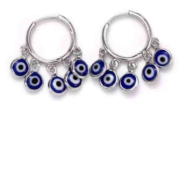 Unbranded Jewelry - Blue Evil Eye Charms Hoop Earrings